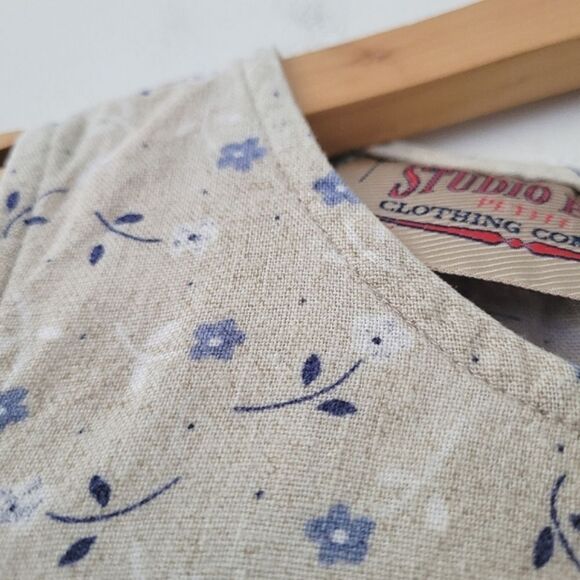 Vintage Studio Ease Linen Blend Dress Neutral Blue Floral Print Sleeveless 4P - Picture 8 of 10